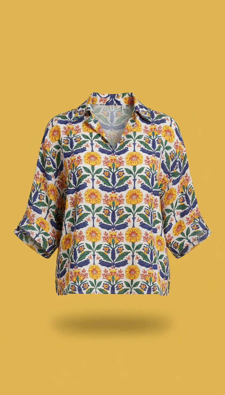 Marigold Motif Resort Blouse
