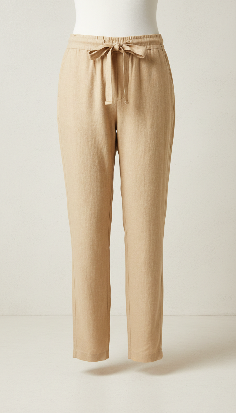 Ivory Sand Linen Drawstring Trousers
