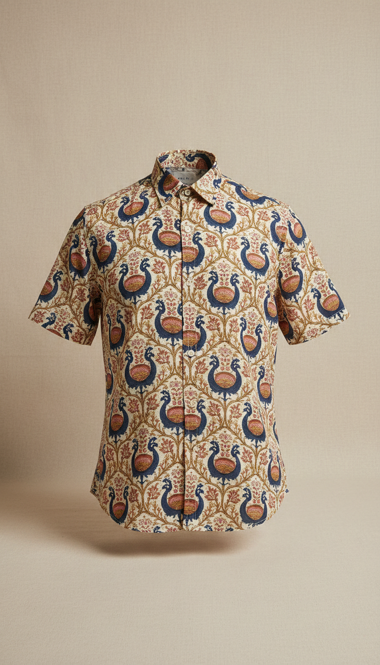 Men's Peacock Blockprint Resort Shirt